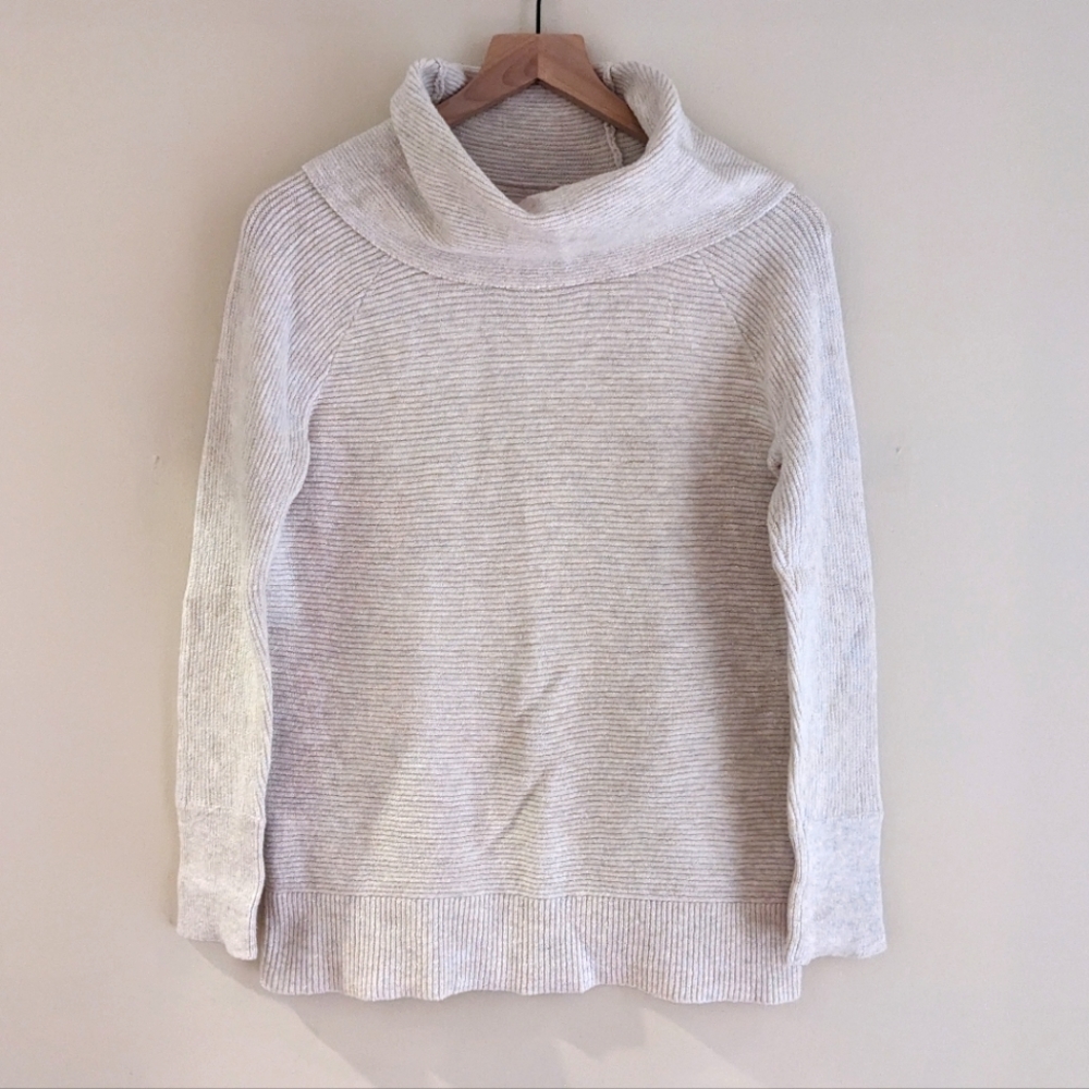 LOFT Cowl-Neck Tunic Sweater - Beach Heather - S